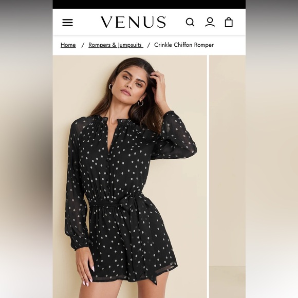 Crinkle Chiffon Romper. Ruffled neckline, cinched waist. - Picture 1 of 5